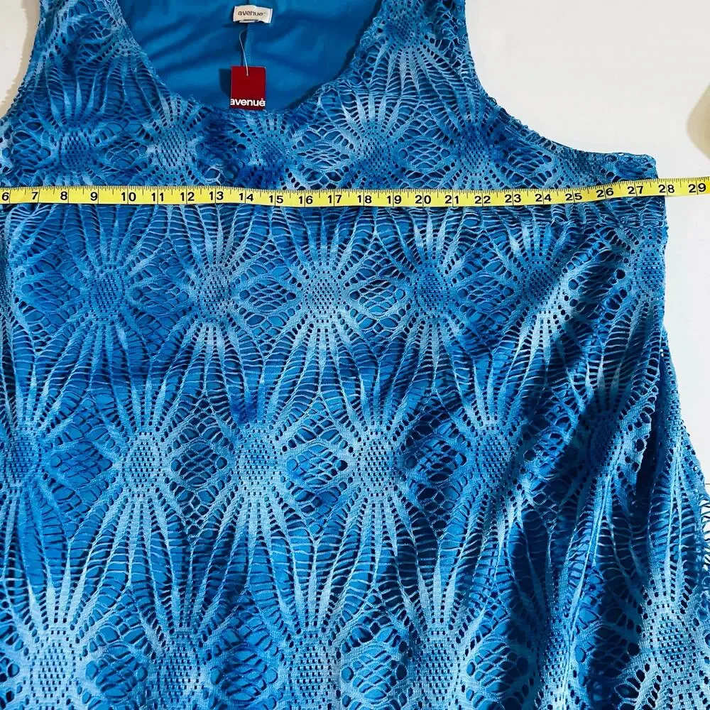 Avenue Tie Dye Crochet Sleeveless Maxi Dress Size 30 NWT Blue